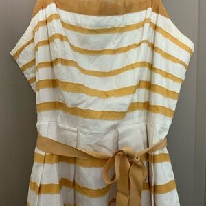 Anthropologie Yellow and White Striped Sundress with Waist Tie
